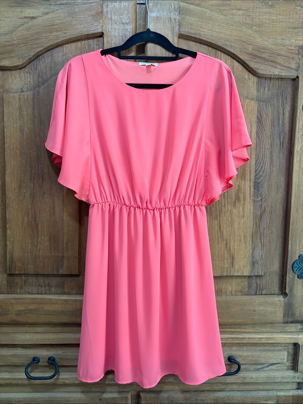 Gianni Bini Coral Pink Flutter-Sleeve Mini Dress